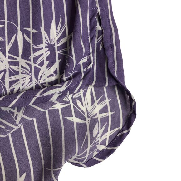 Catherines Top Womens Petite 2X Purple Floral Striped Semi Sheer Beach Button Up - Picture 8 of 15